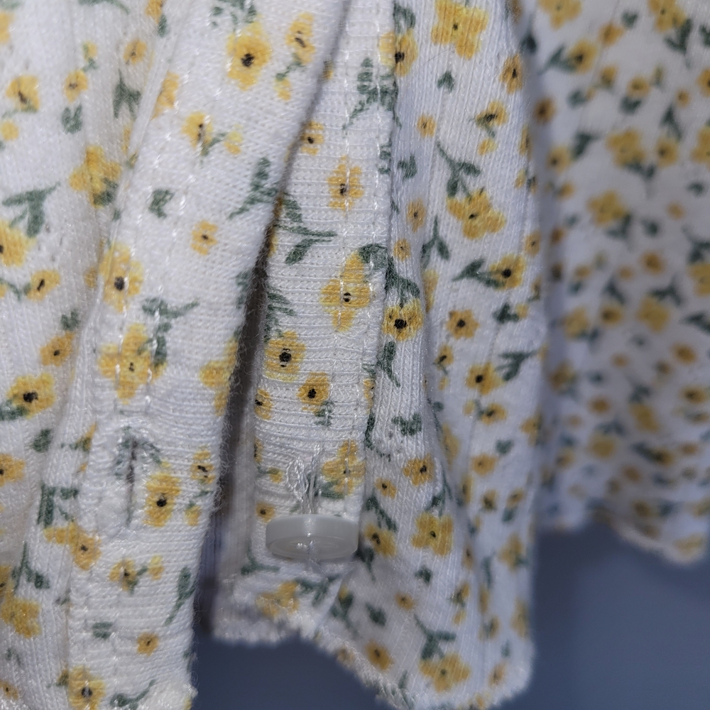 Blue Notes Yellow Ditsy Floral Cardigan Cottagecore M - Picture 5 of 5